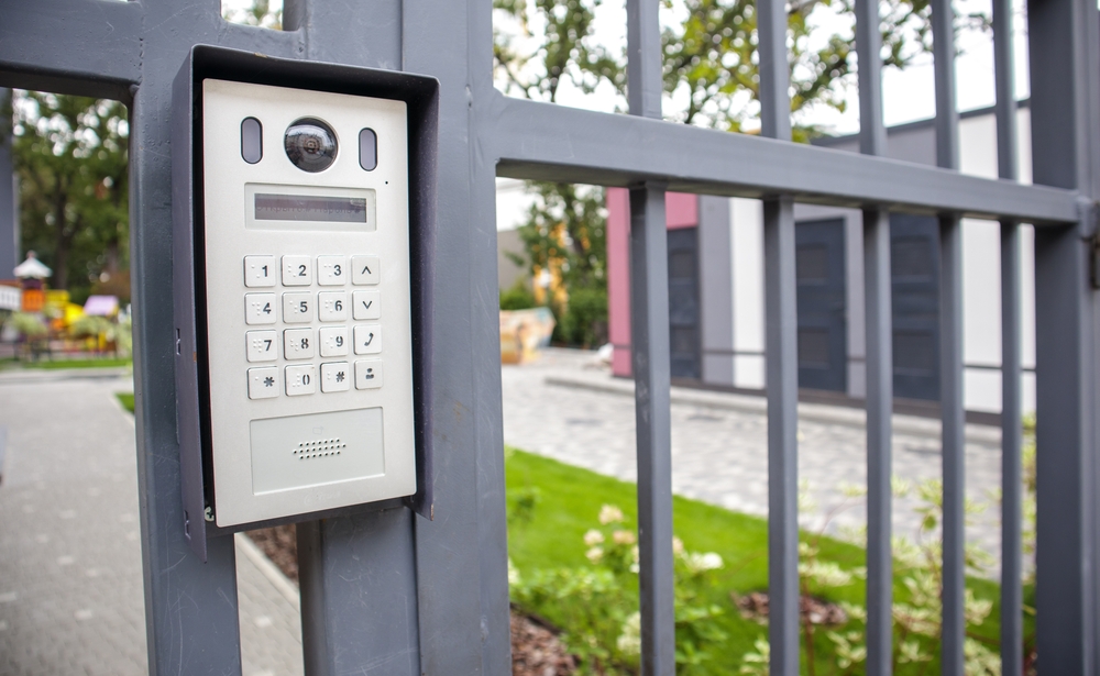 Video intercom on the gate of an apartment building