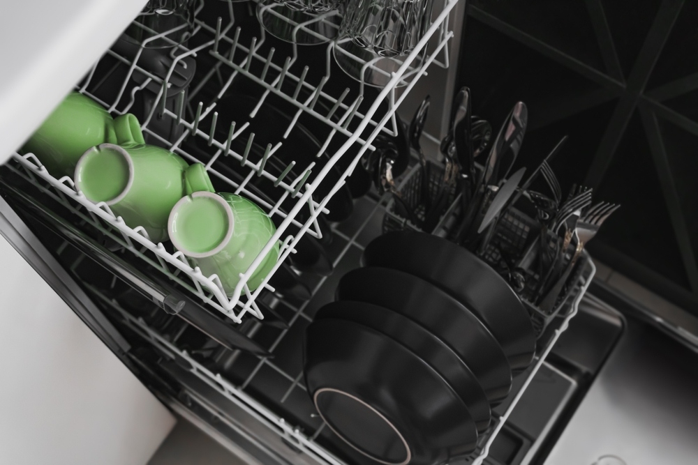 Dishwasher filled with clean dishes