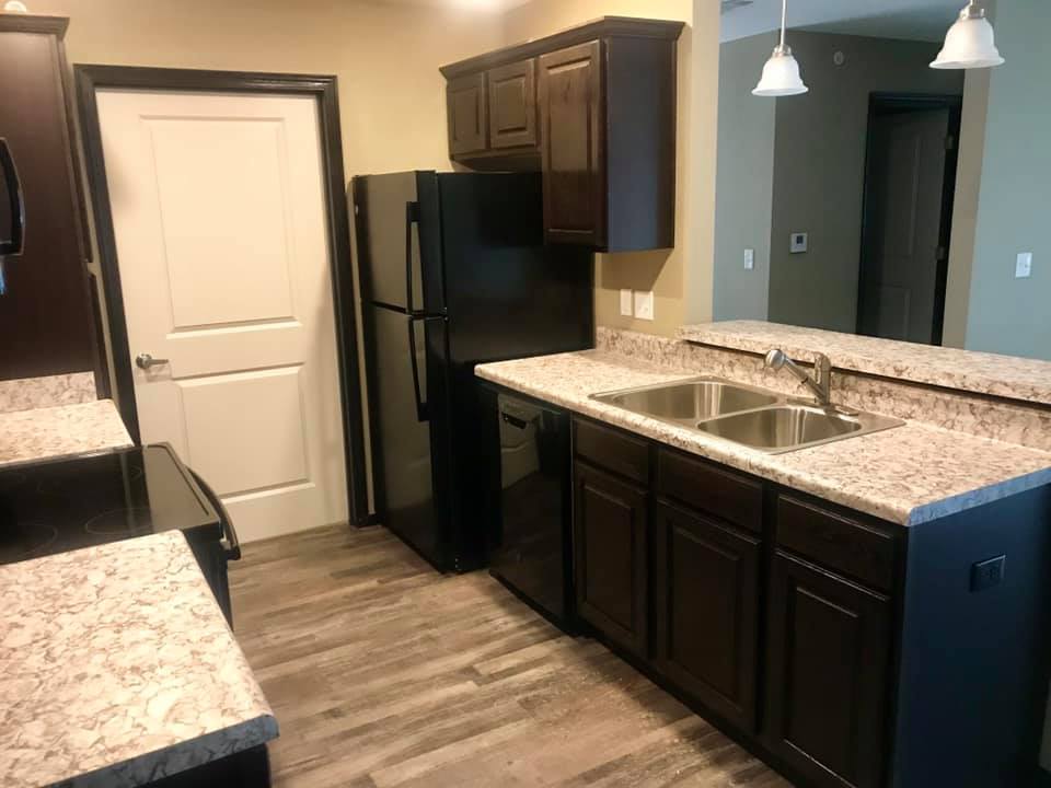 The kitchen at 17th Place Apartments in Webb City