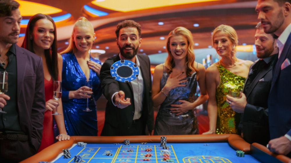 Successful men and women partying at a casino