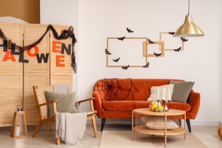 Halloween apartment decorating in living room